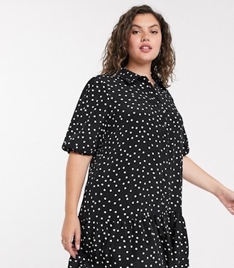 In The Style Plus x Jac Jossa Plus Size Drop Waist Shirt Dress with Puff Sleeve