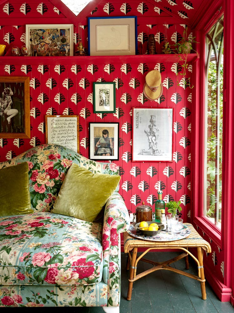 The “little garden house” behind Heuman’s London home with hand painted walls and an eclectic mix of...