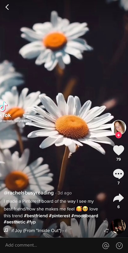 A TikToker makes a BFF Pinterest board that includes a stunning photo of daisies.