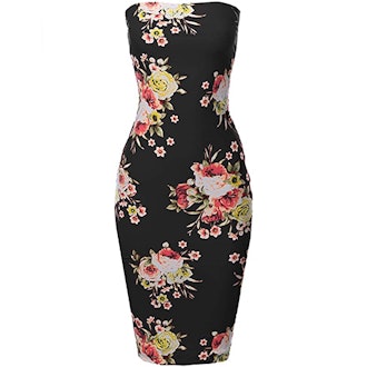 Made By Emma Floral Strapless Bodycon Midi Dress