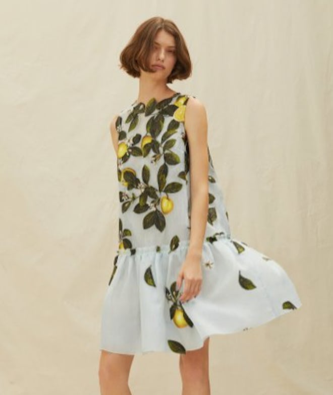 Oscar de la Renta Lemon-Print Silk-Blend Jacquard Mini Dress