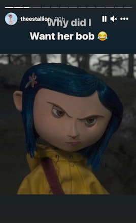 Screenshot of Coraline with comment from Megan Thee Stallion that reads, Why did I want her bob
