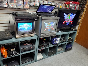 A variety of CRT monitors.