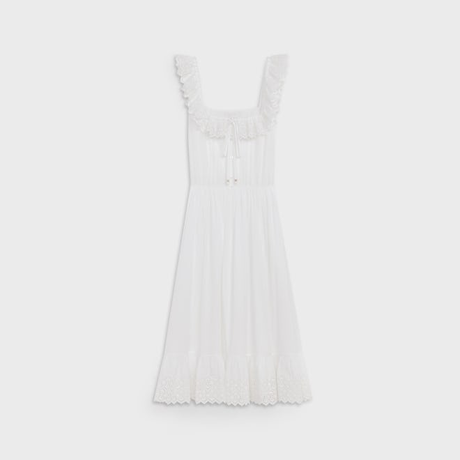 Prairie Dress in White Cotton Percale