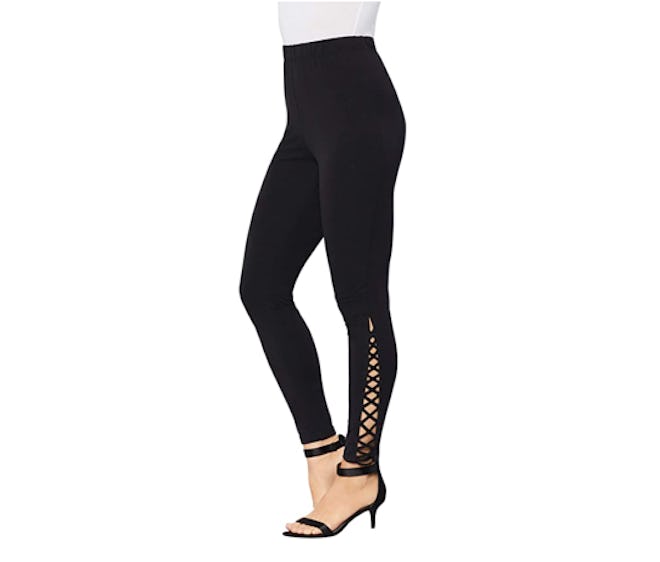 Roamans Plus Size Lattice Strap Leggings