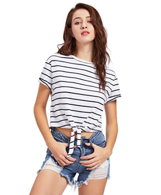 ROMWE Front Knot Crop Top