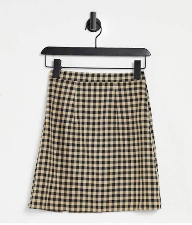 Tall mini skirt with notch hem in checkered print
