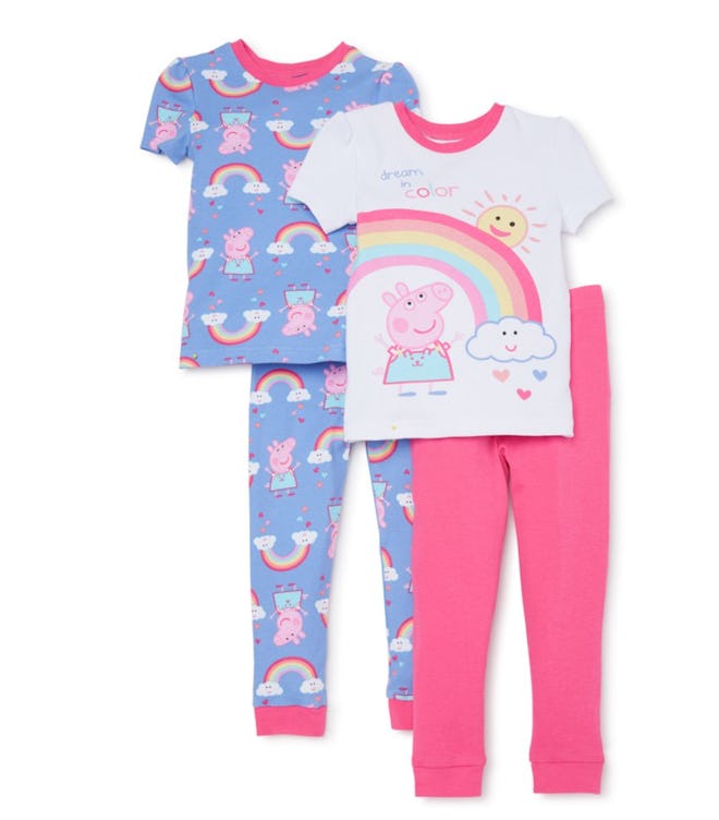 Peppa Pig Toddler Girl Snug Fit Cotton Short Sleeve Pajamas, 4pc Set