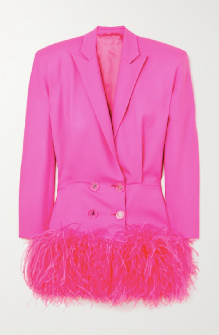 Feather-Trimmed Wool-Blend Twill Mini Dress