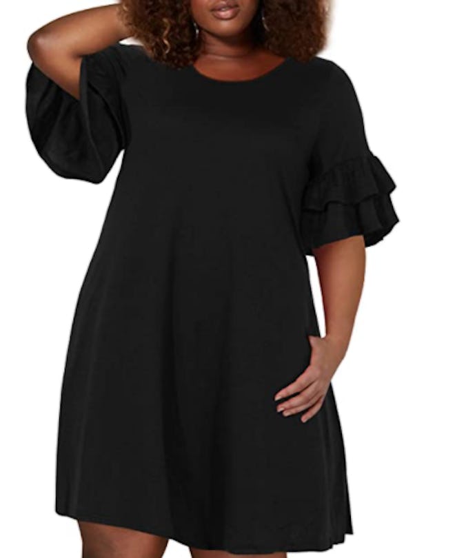 Nemidor Plus Size Ruffle Sleeve Jersey Knit Swing Dress