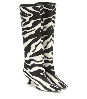 Zebra-Print Calf Hair Knee-High Boots