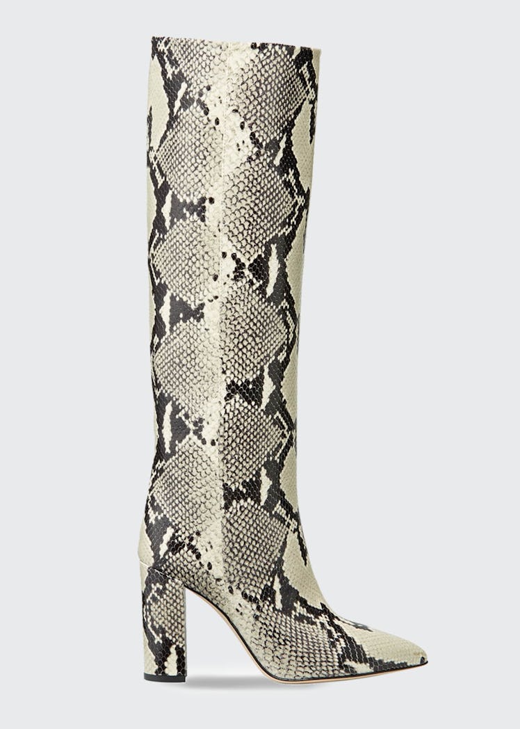 Snake-Embossed Leather Knee Boots