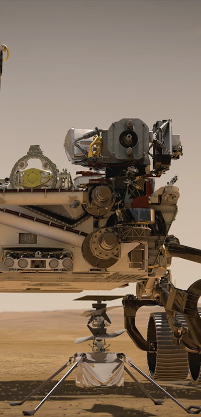 An illustration of the Perseverance rover on the surface of Mars.