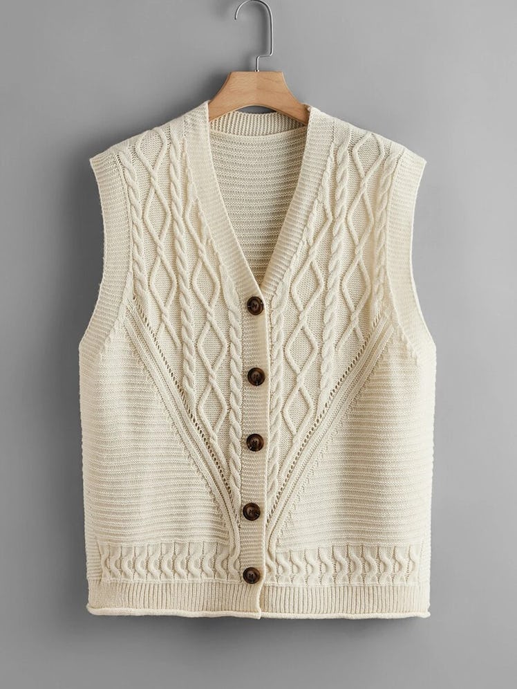 SHEIN Plus V-neck Button Front Sweater Vest