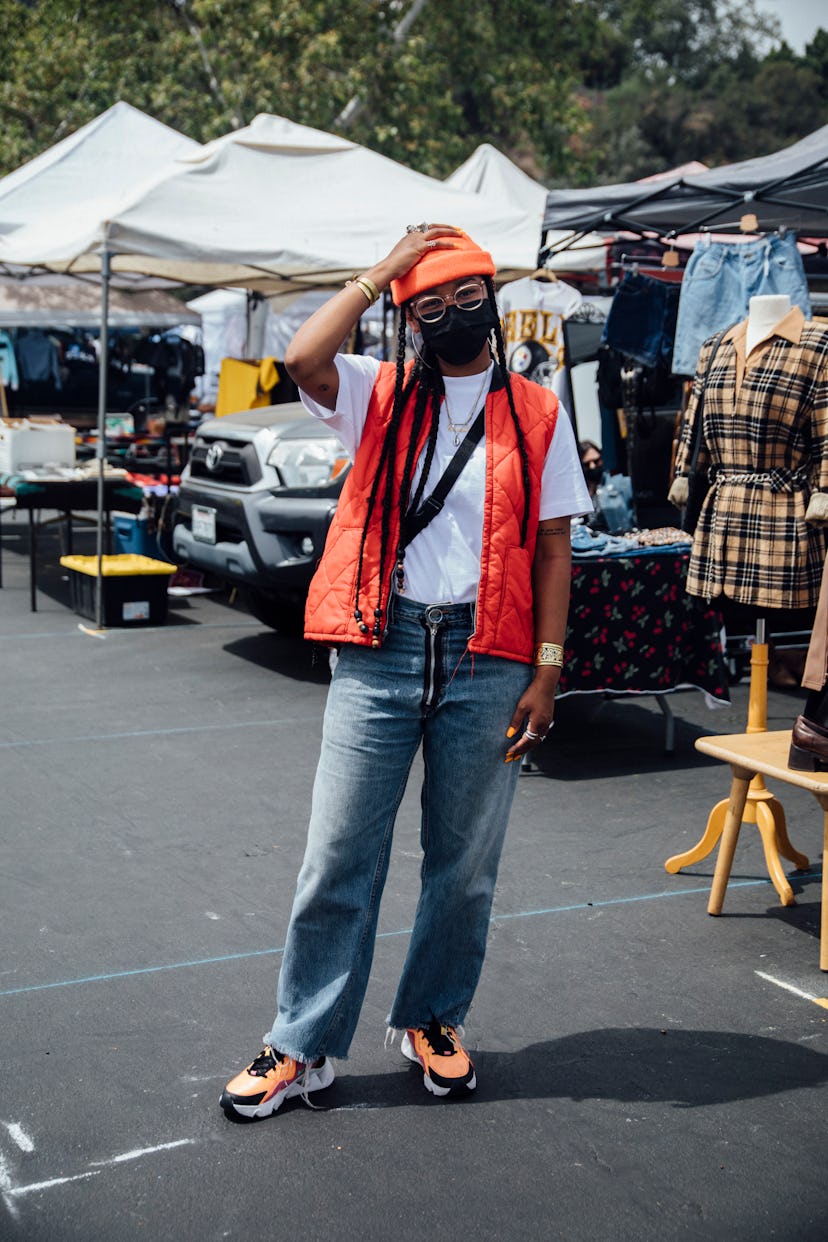 Street style from the Rose Bowl Flea Market reopening, April 2021.