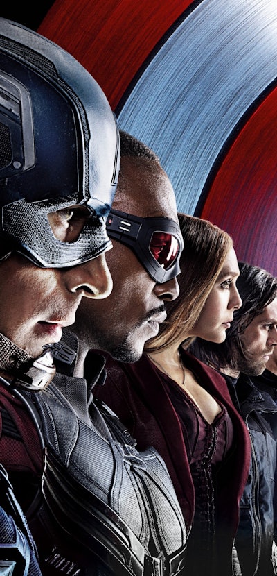 Captain America Civil War poster with all the characters facing right