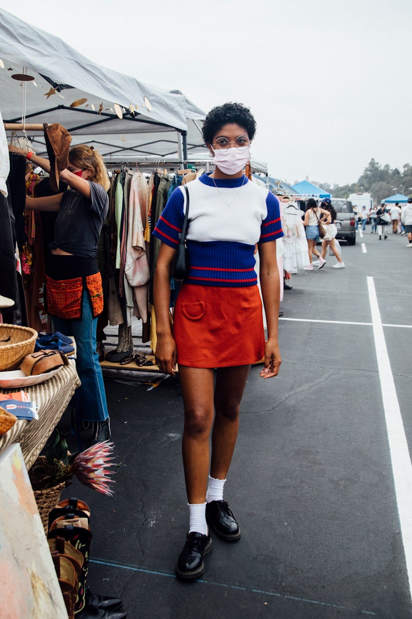 Street style from the Rose Bowl Flea Market reopening, April 2021.