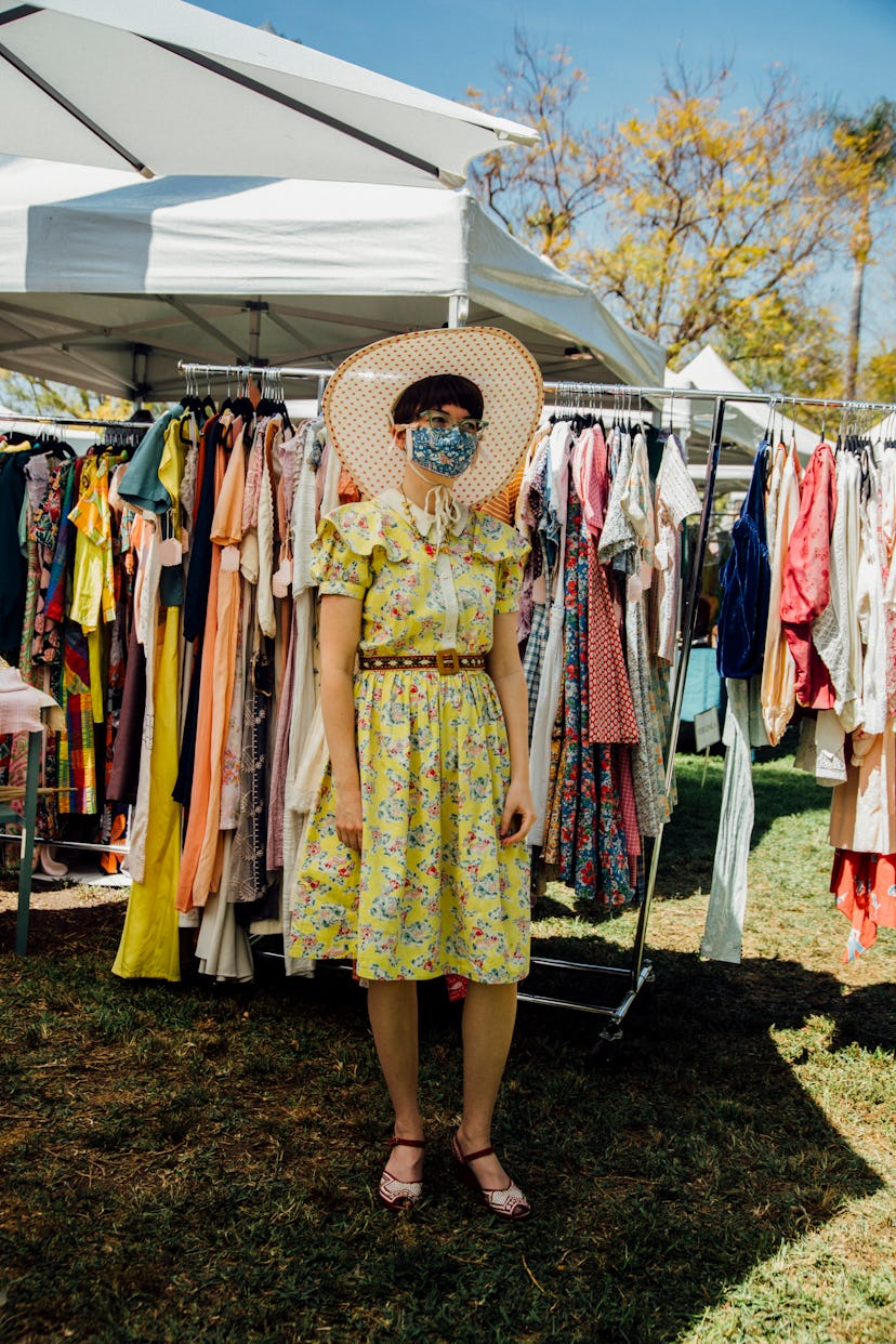 Street style look from the Pickwick Vintage Show, April 2021.