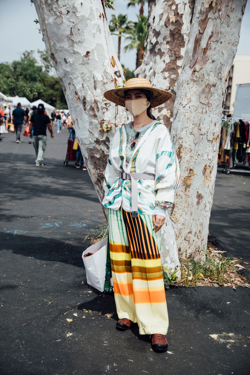 Street style from the Rose Bowl Flea Market reopening, April 2021.