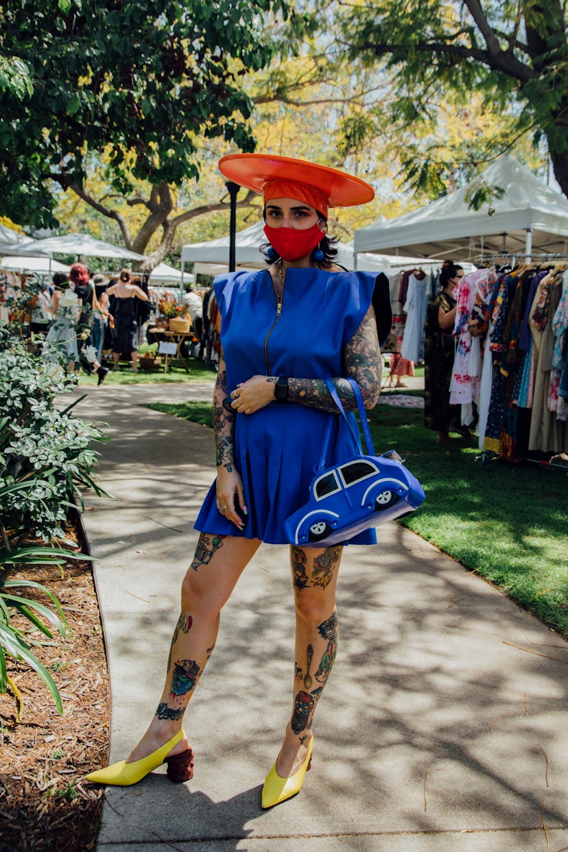 Street style look from the Pickwick Vintage Show, April 2021.