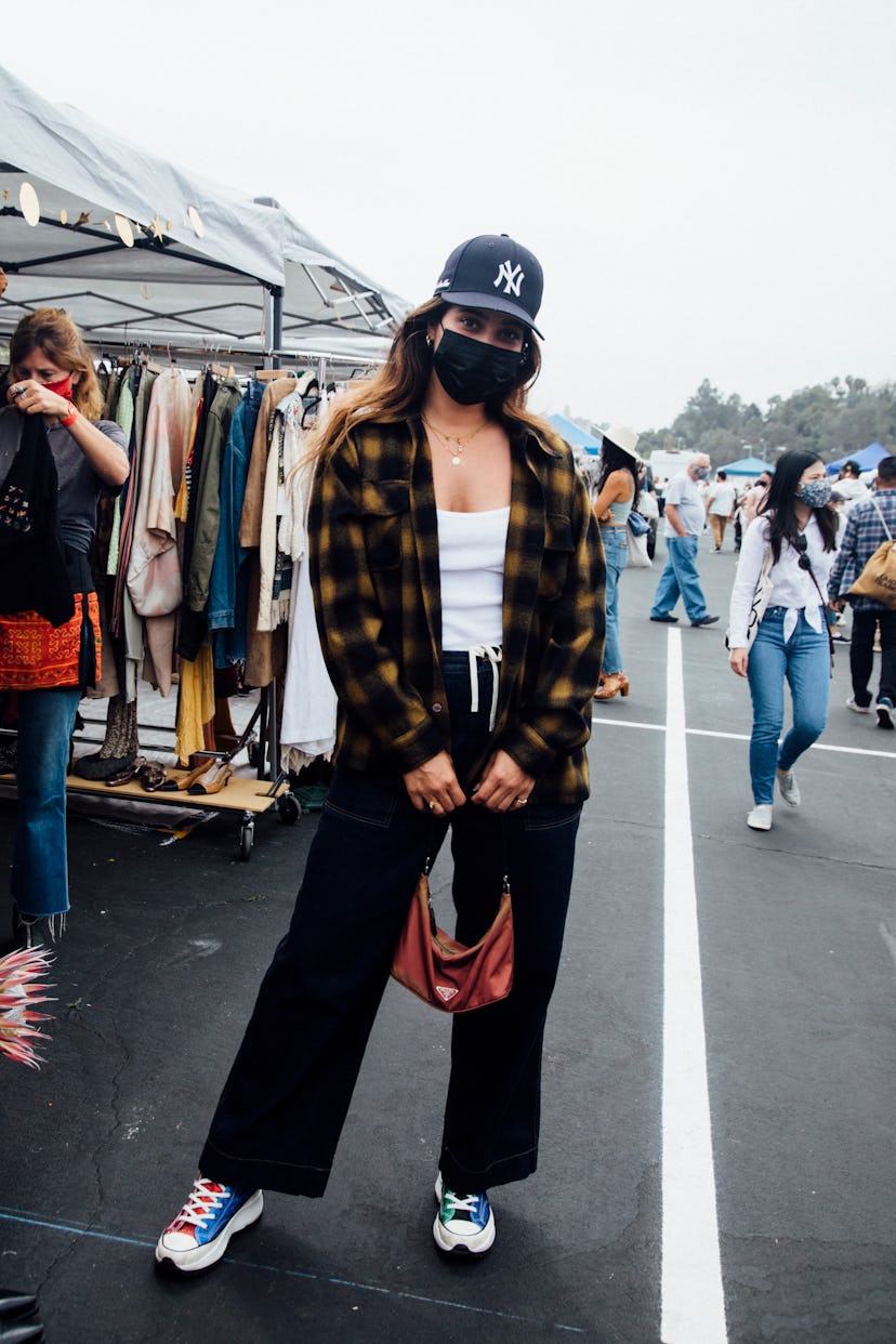 Street style from the Rose Bowl Flea Market reopening, April 2021.