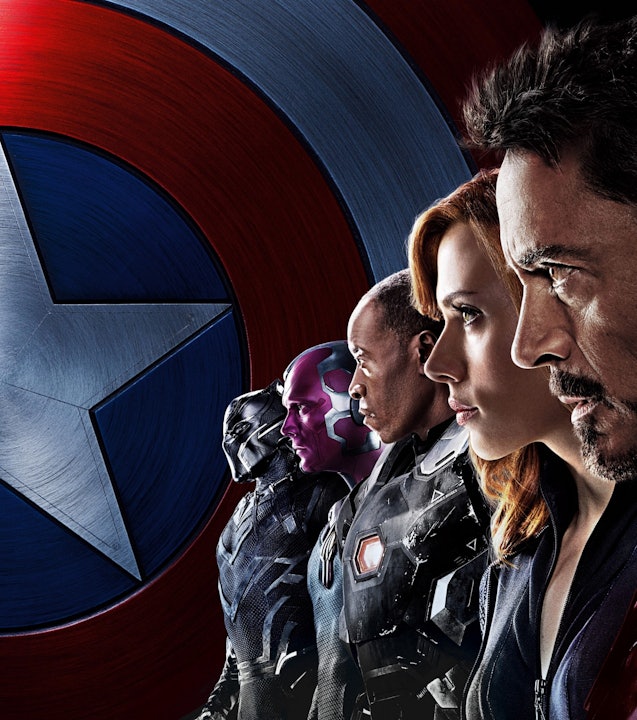 Плакат гражданской войны Капитана Америки с персонажами, с которыми сталкиваются левые