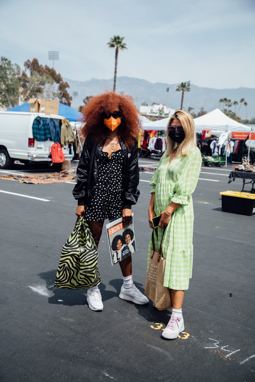 Street style from the Rose Bowl Flea Market reopening, April 2021.