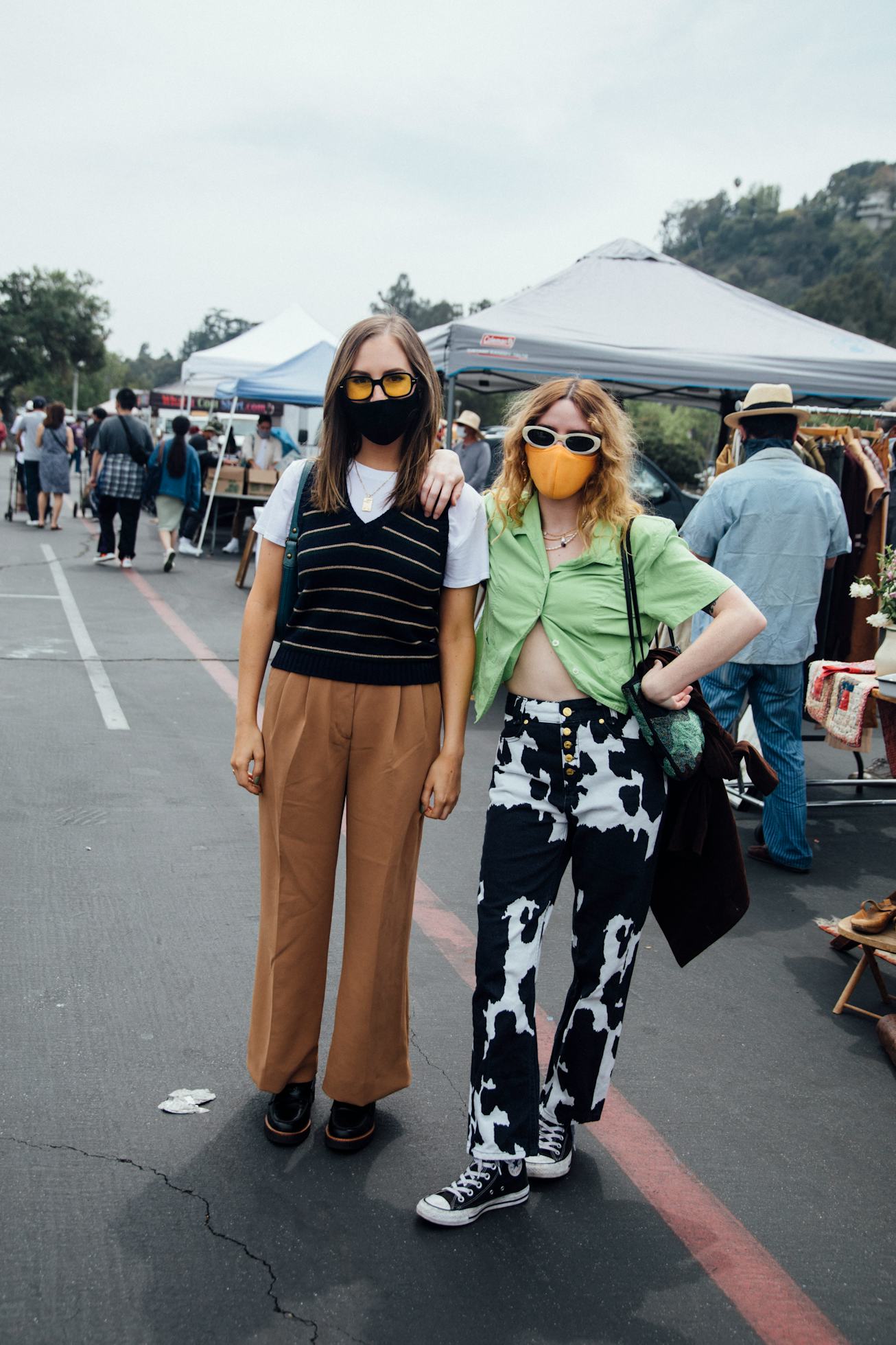 Street style from the Rose Bowl Flea Market reopening, April 2021.