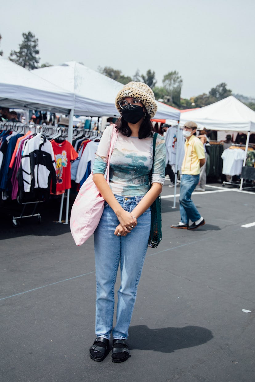 Street style from the Rose Bowl Flea Market reopening, April 2021.