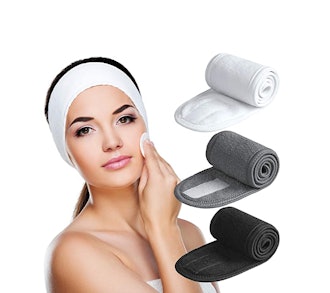 Denfany Ultra-Soft Adjustable Spa Facial Headbands (3-Pack)