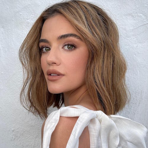 Lucy Hale's new butter blonde hair color.