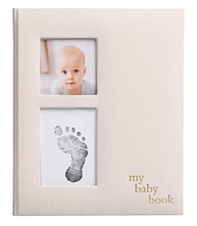 Pearhead Linen Baby Memory Book and Clean-Touch Ink Pad