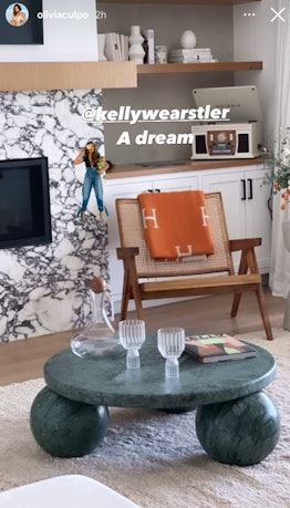 Olivia Culpo's green coffee table is from Kelly Wearstler