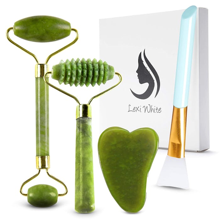 Lexi White Beauty Jade Roller Gua Sha Set for Face (4-Pieces)