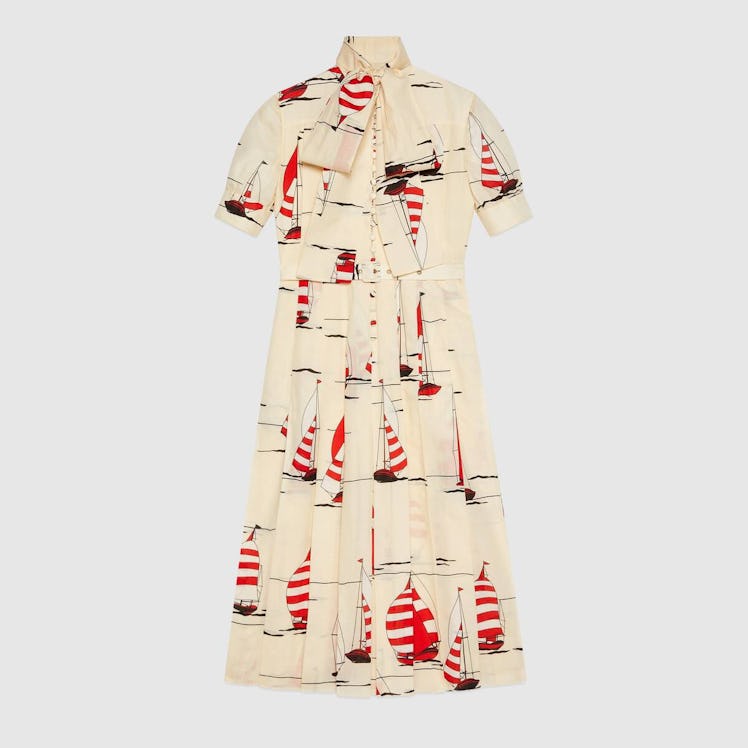 Nautical Print Cotton Linen Dress