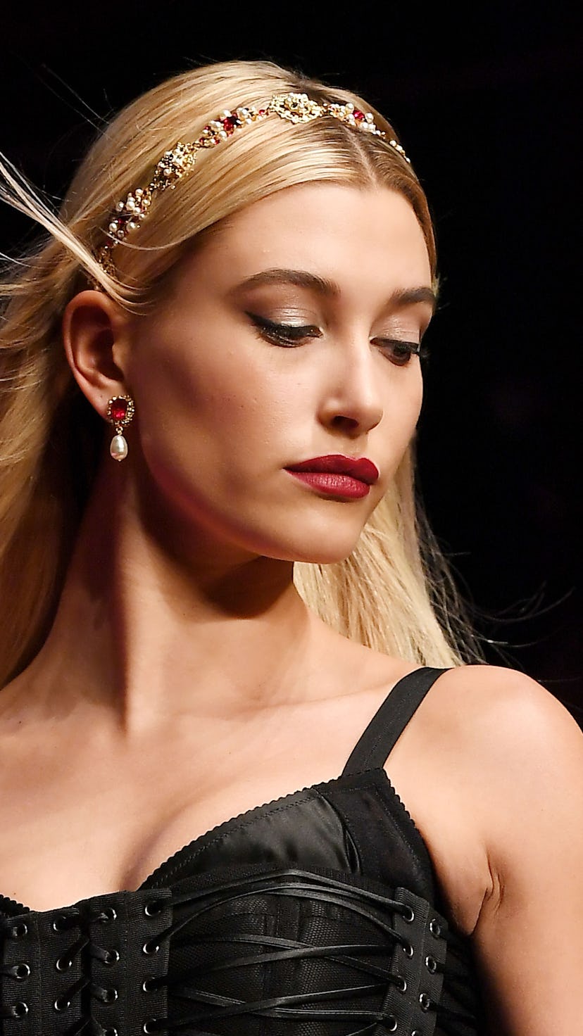 Hailey Baldwin walks the runway at the Dolce & Gabbana show during Milan Fashion Week Spring/Summer ...