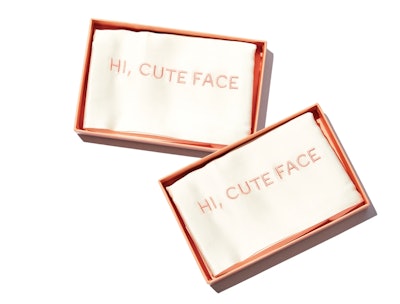 This silk pillowcase reads "Hi, cute face" on the edge and is a nice Mother's Day gift for wives.