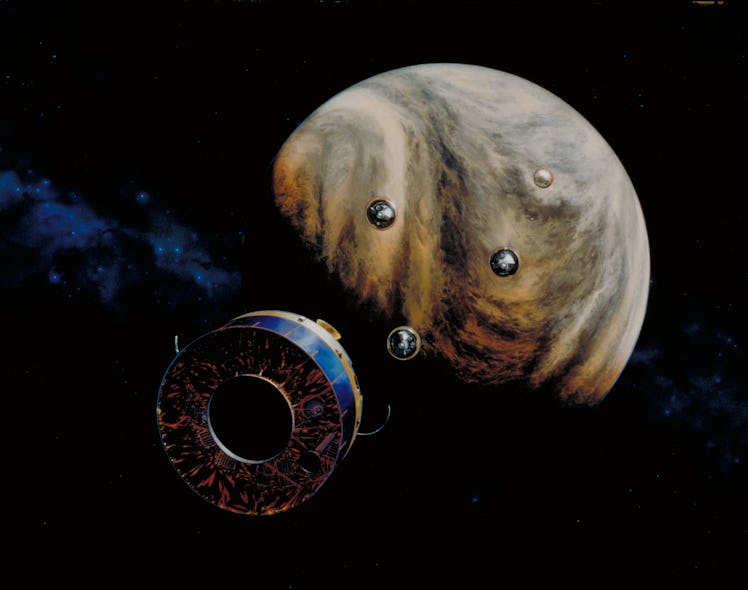 An artist's illustration of NASA's Pioneer Venus 2 approaching Venus.