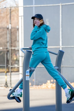 Jacquelyn Jablonski wearing her Sport sweatpants