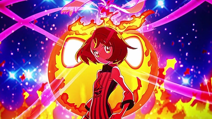 Pokemon trainer in front of her Gigantamax from Pokemon Sword and Shield.