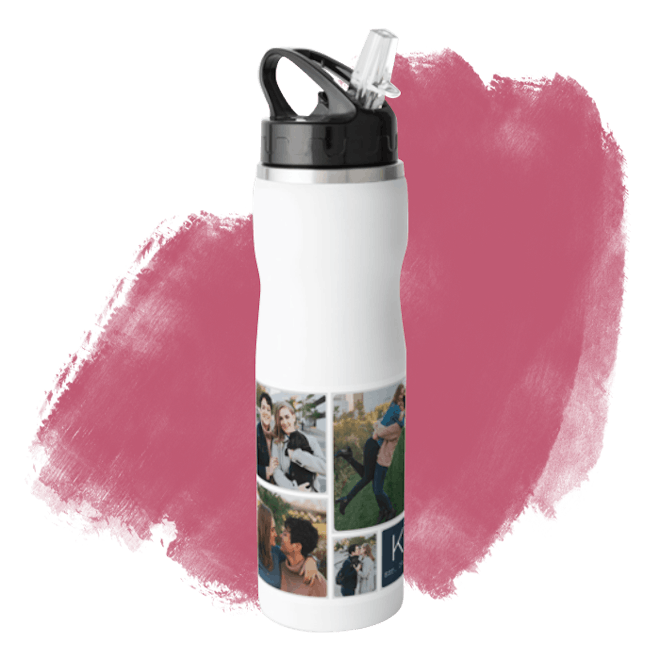 Pictogram Stainless Steel Water Bottle with Straw