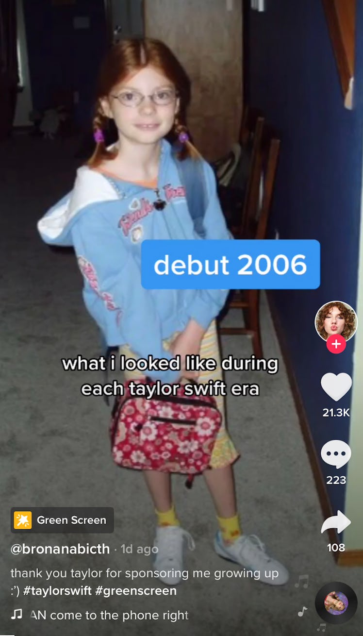 A throwback picture of a Taylor Swift fan is used for the Taylor Swift era trend on TikTok. 