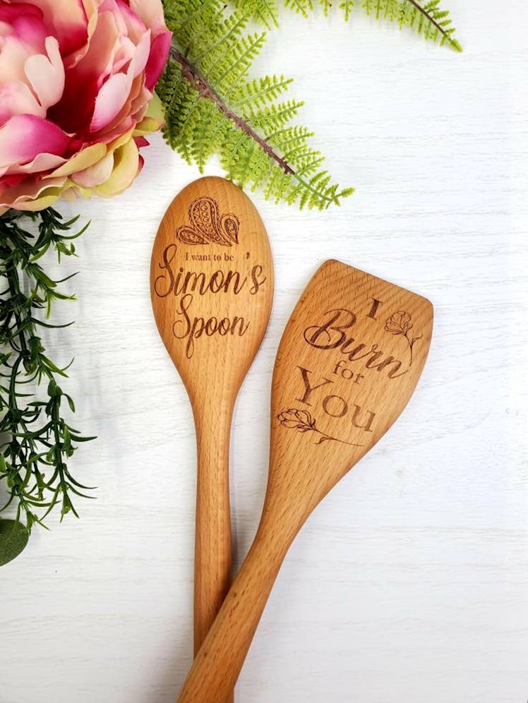 Bridgerton Inspired I Burn for You and Simon's Spoon Wooden Spoon Set of Two Engraved Spoons