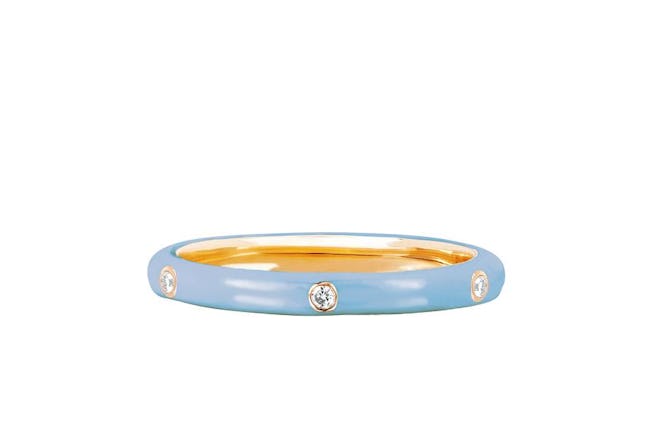 3 Diamond Baby Blue Enamel Ring