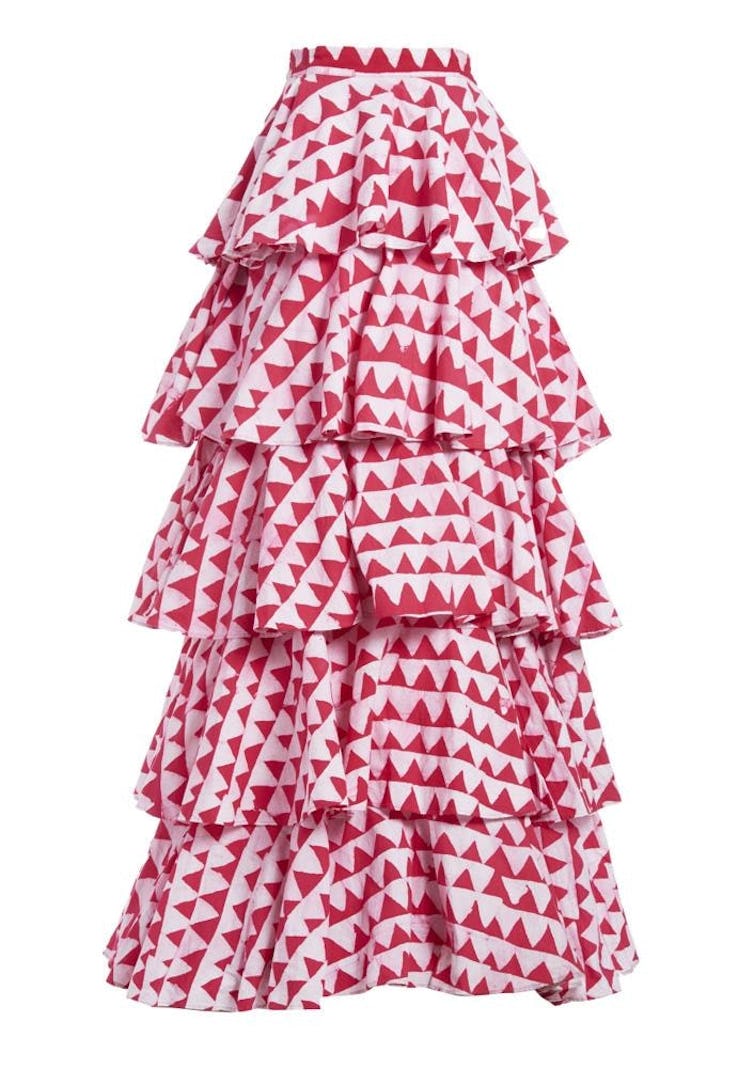 Pink And White Mini Jazzy Jeff Ruffle Long Skirt