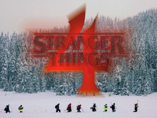 A screenshot from the Stranger Things Season 4 trailer with the red logo