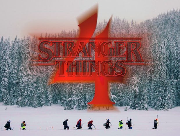 A screenshot from the Stranger Things Season 4 trailer with the red logo