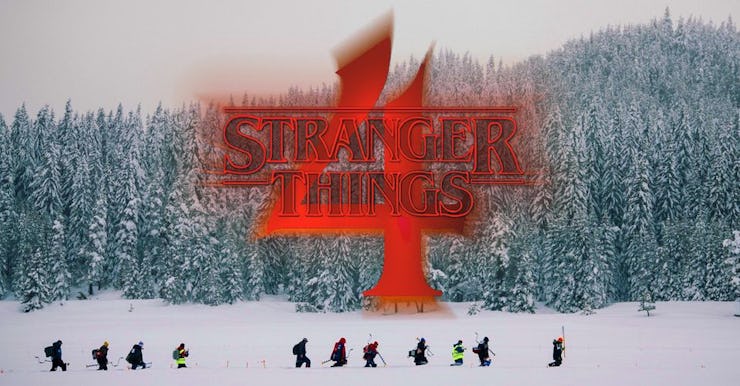 A screenshot from the Stranger Things Season 4 trailer with the red logo