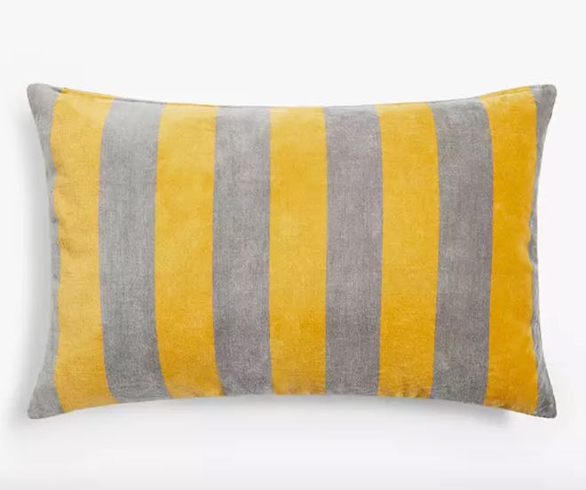 Anyday Velvet Stripe Cushion, Saffron / Grey