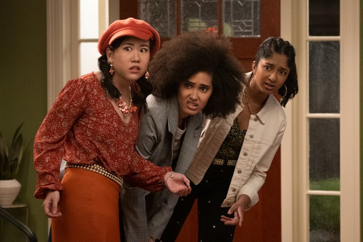 Ramona Young as Eleanor Wong, Lee Rodriguez as Fabiola Torres and Maitreyi Ramakrishnan as Devi Vish...